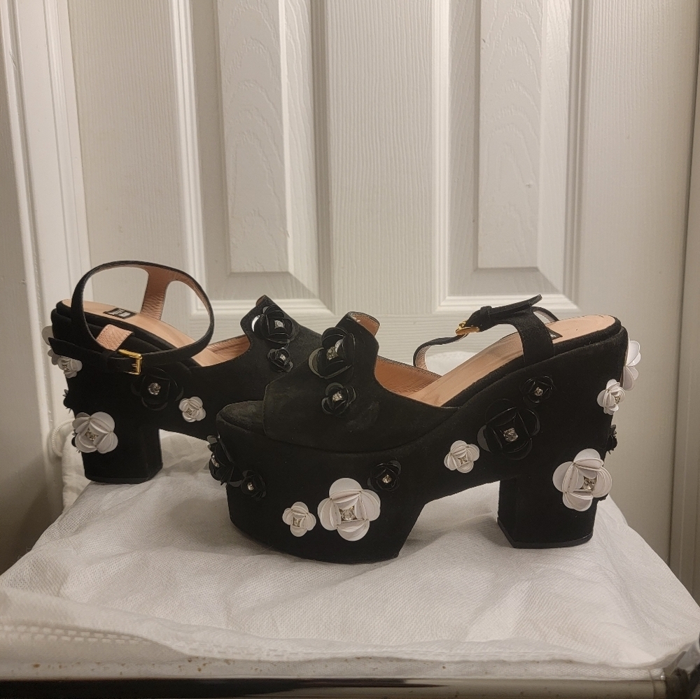 Boutique Moschino black suede high platform heels sandals Shoes Size 38 - Picture 16 of 16